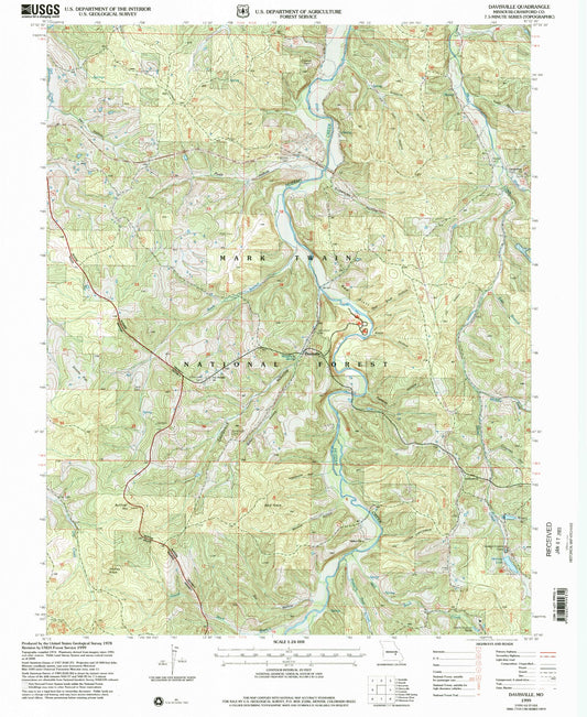 Classic USGS Davisville Missouri 7.5'x7.5' Topo Map Image