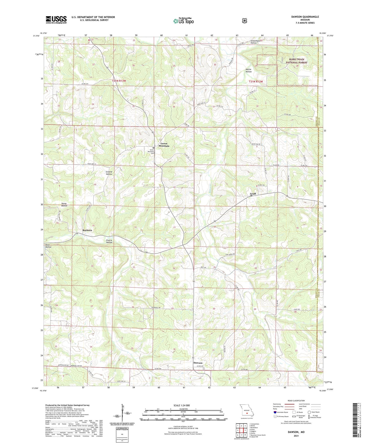 Dawson Missouri US Topo Map Image