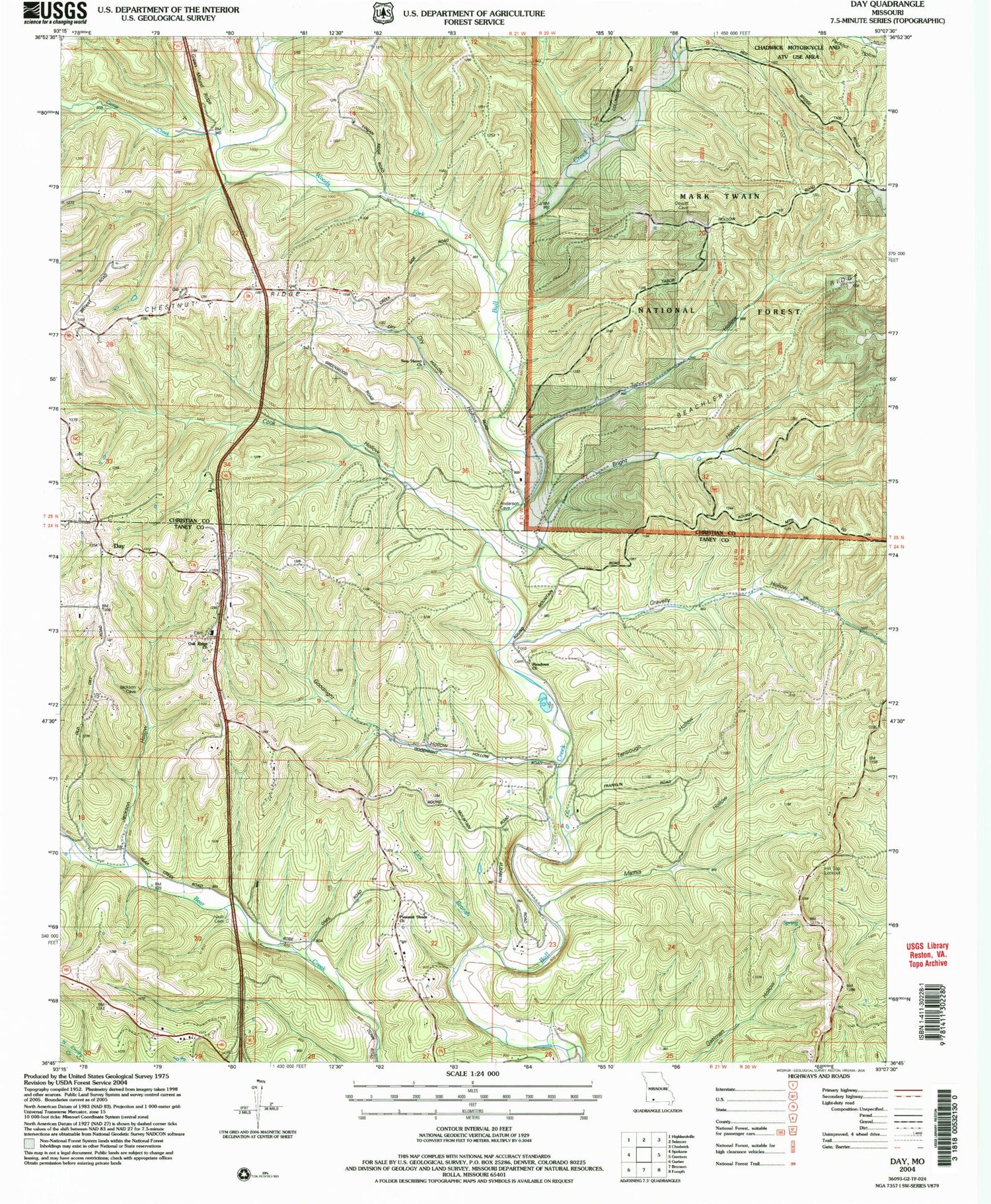 Classic USGS Day Missouri 7.5'x7.5' Topo Map Image