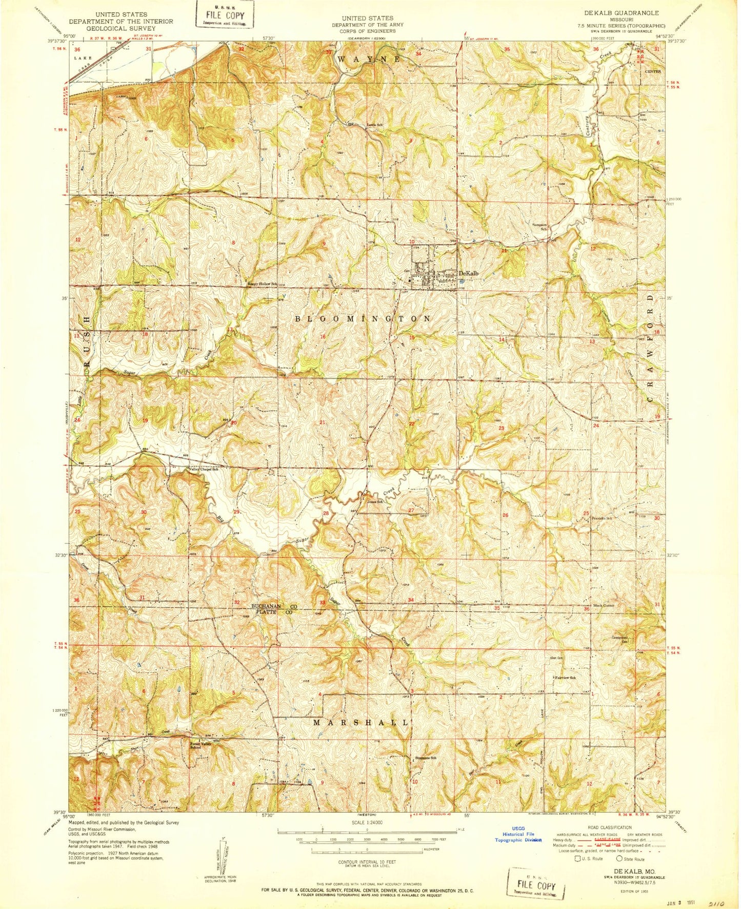 Classic USGS De Kalb Missouri 7.5'x7.5' Topo Map Image