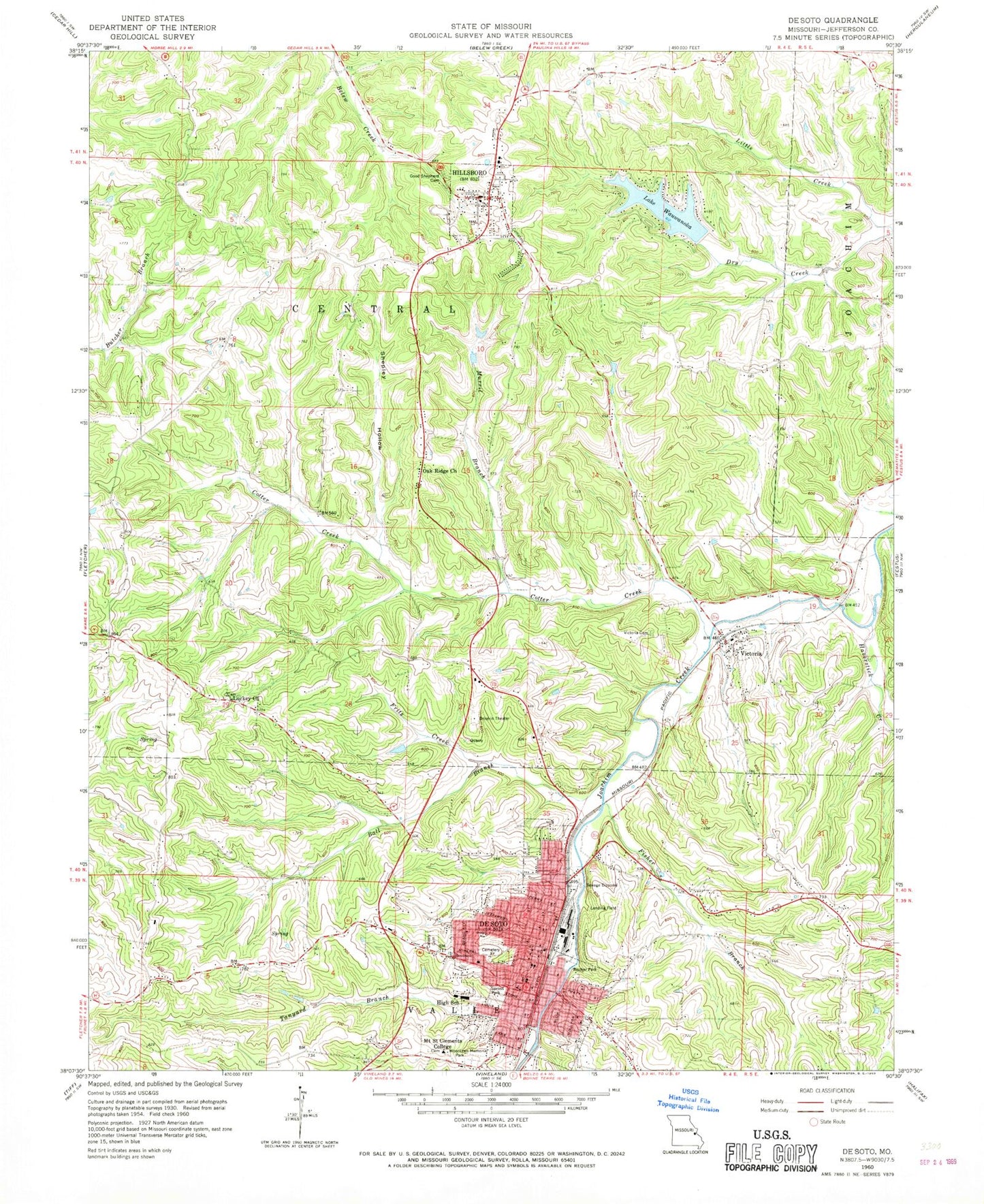 Classic USGS De Soto Missouri 7.5'x7.5' Topo Map Image