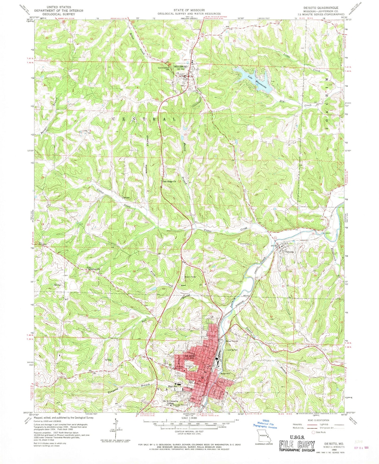 Classic USGS De Soto Missouri 7.5'x7.5' Topo Map Image