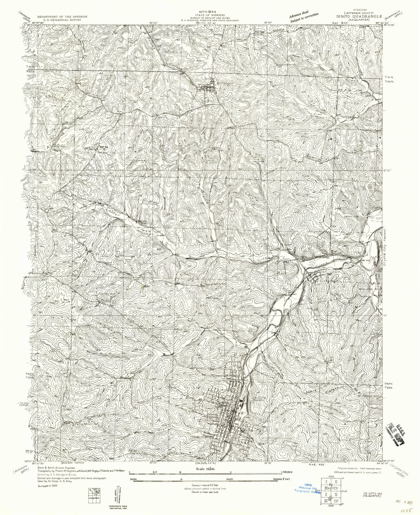 Classic USGS De Soto Missouri 7.5'x7.5' Topo Map Image