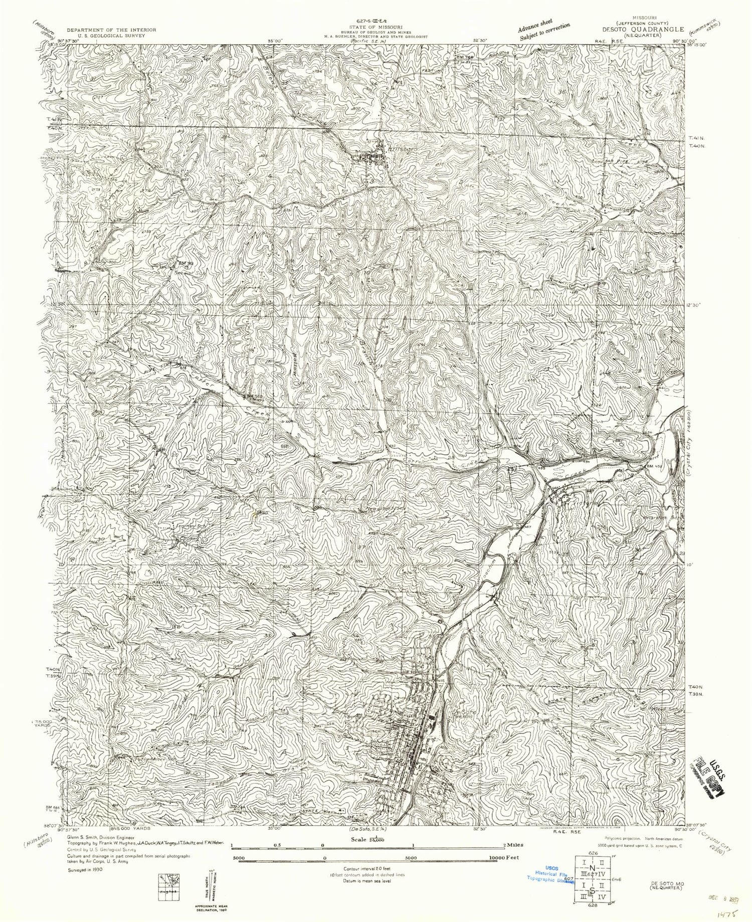 Classic USGS De Soto Missouri 7.5'x7.5' Topo Map Image