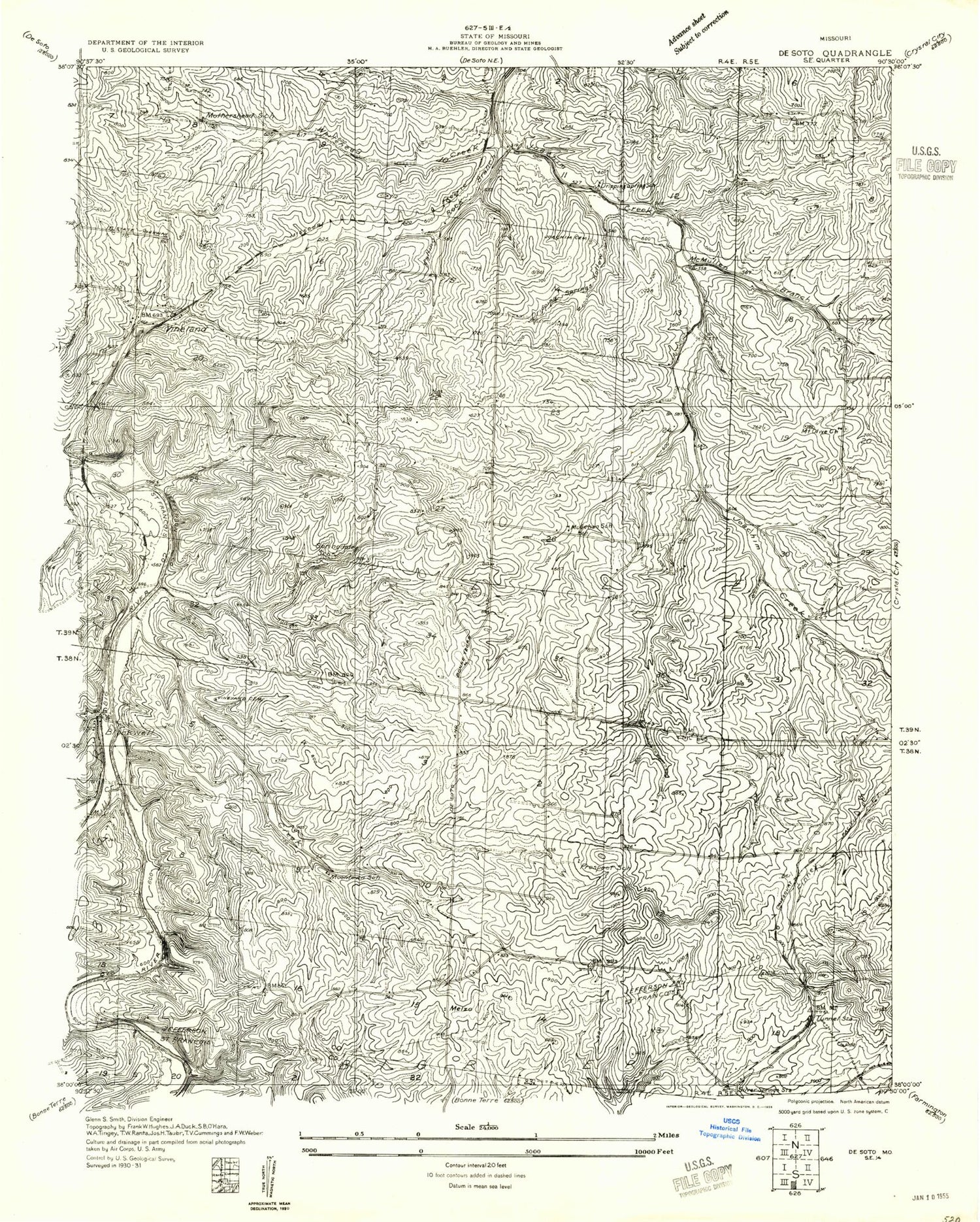 Classic USGS Vineland Missouri 7.5'x7.5' Topo Map Image