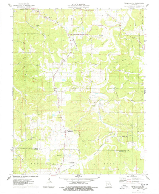 Classic USGS Decaturville Missouri 7.5'x7.5' Topo Map Image