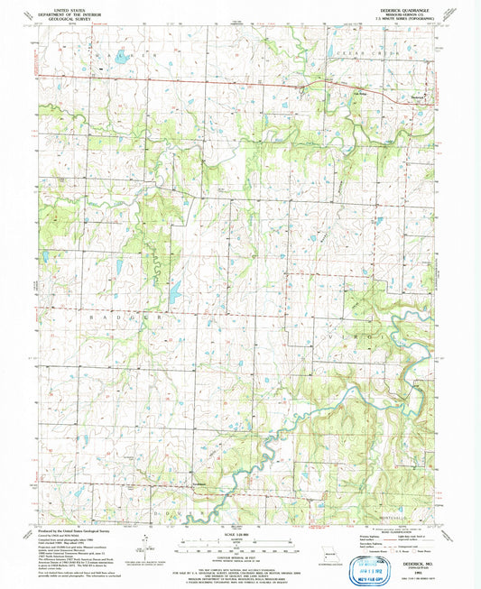 Classic USGS Dederick Missouri 7.5'x7.5' Topo Map Image
