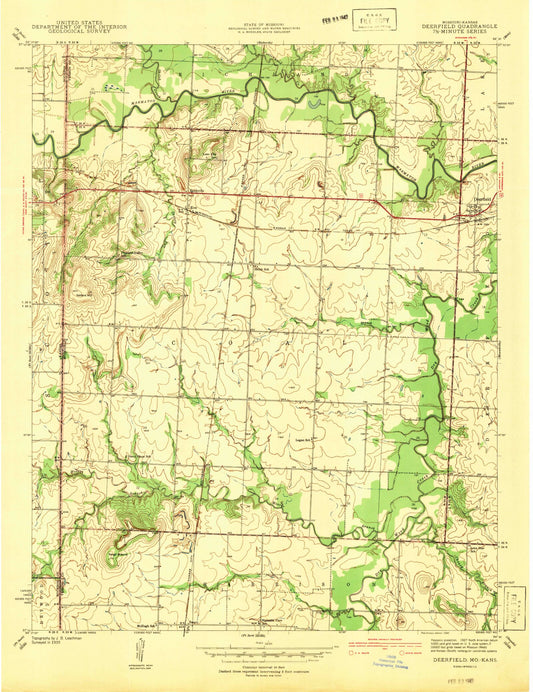 Classic USGS Deerfield Missouri 7.5'x7.5' Topo Map Image