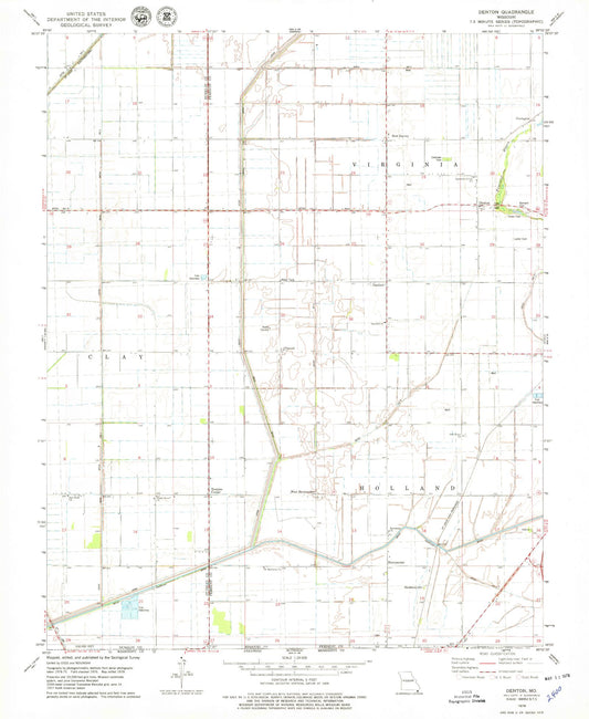 Classic USGS Denton Missouri 7.5'x7.5' Topo Map Image