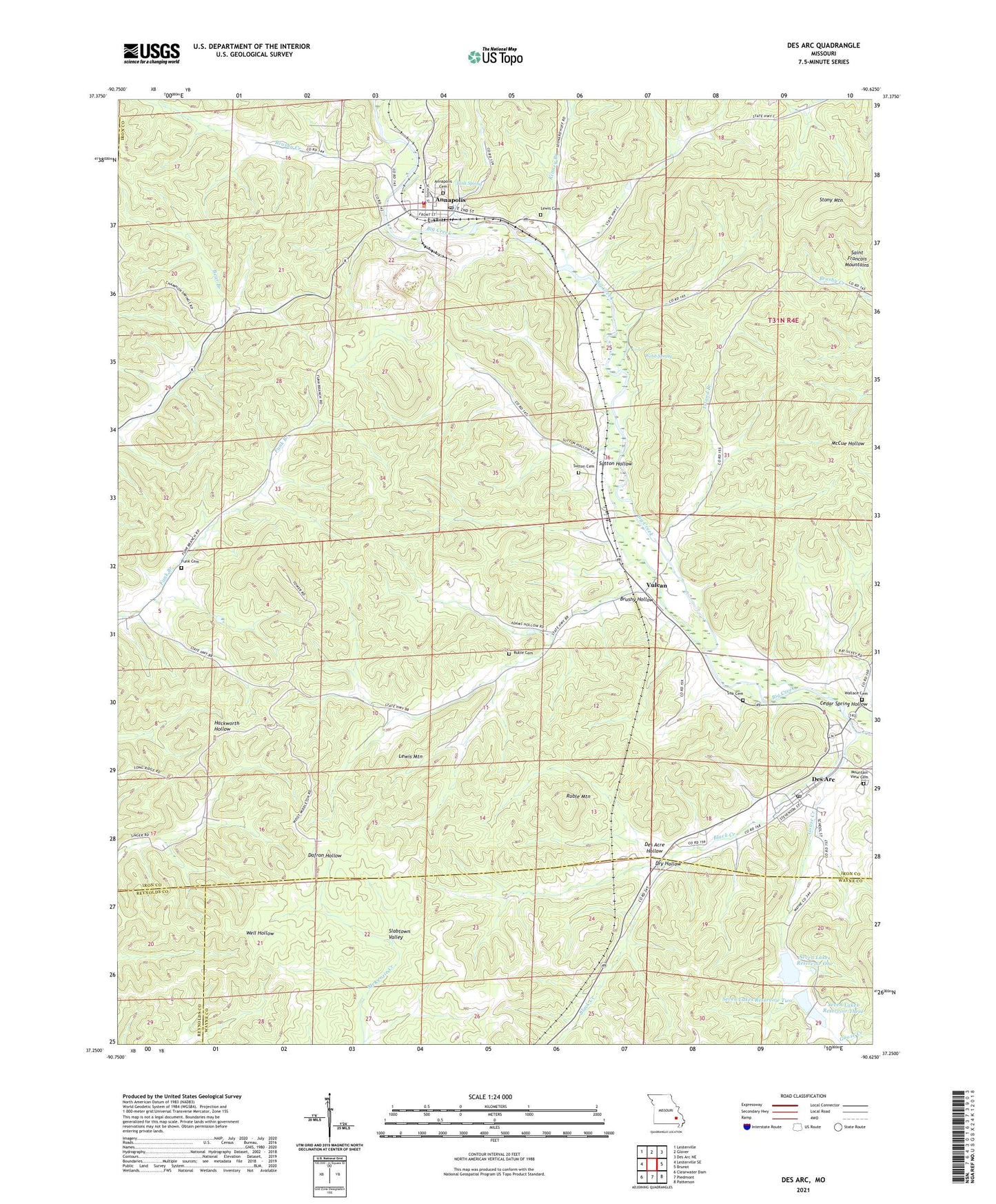 Des Arc Missouri US Topo Map Image