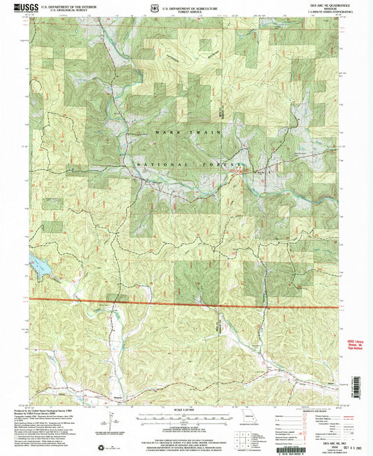 Classic USGS Des Arc NE Missouri 7.5'x7.5' Topo Map Image
