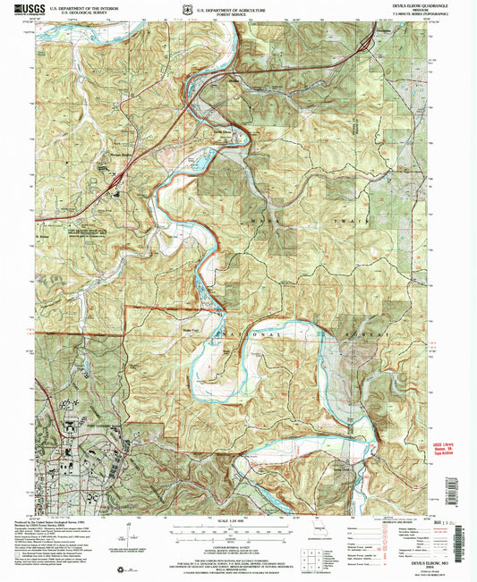 Classic USGS Devils Elbow Missouri 7.5'x7.5' Topo Map Image