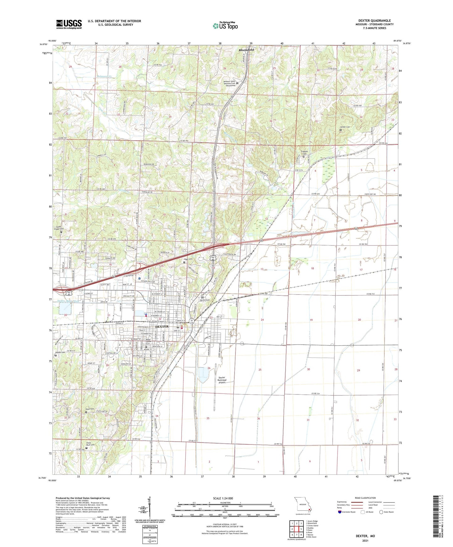 Dexter Missouri US Topo Map Image