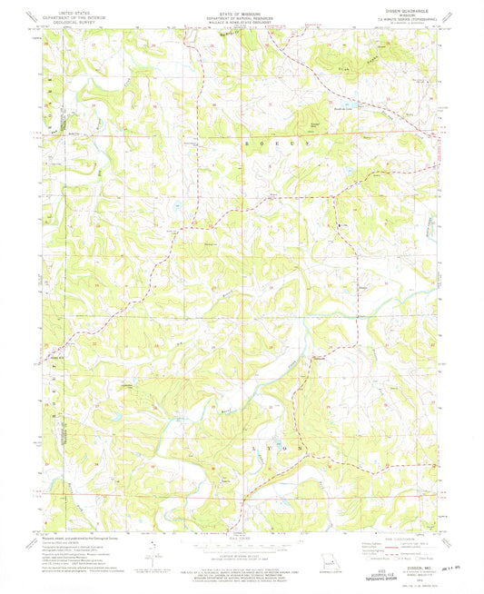 Classic USGS Dissen Missouri 7.5'x7.5' Topo Map Image