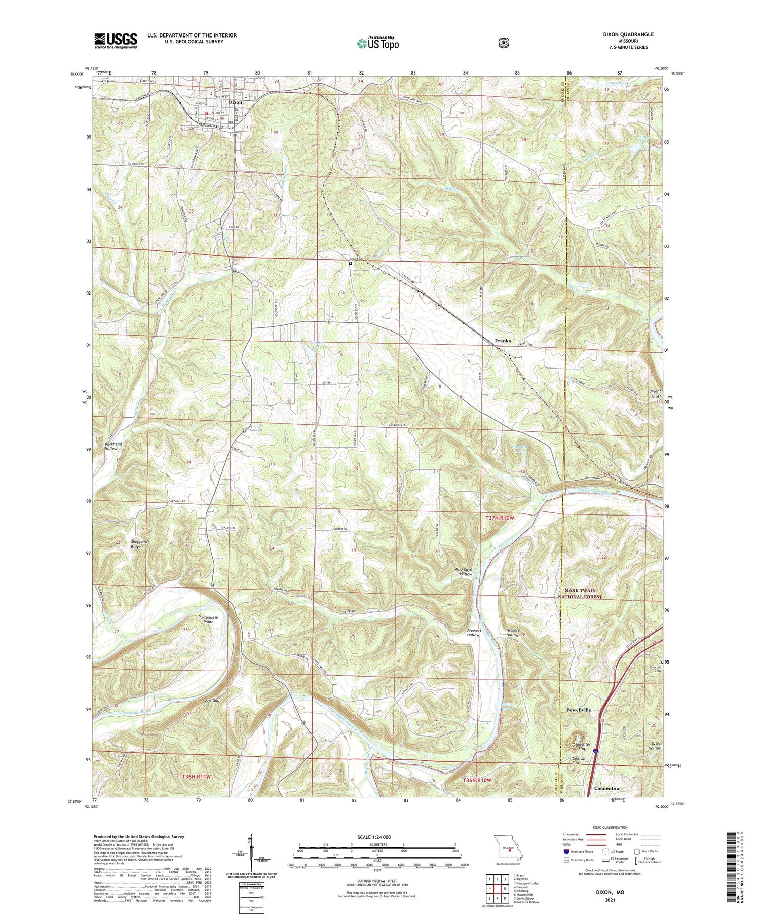 Dixon Missouri US Topo Map Image