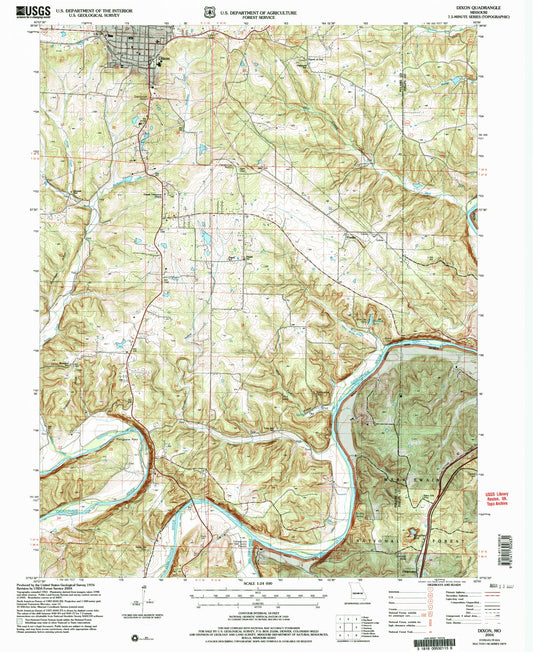 Classic USGS Dixon Missouri 7.5'x7.5' Topo Map Image