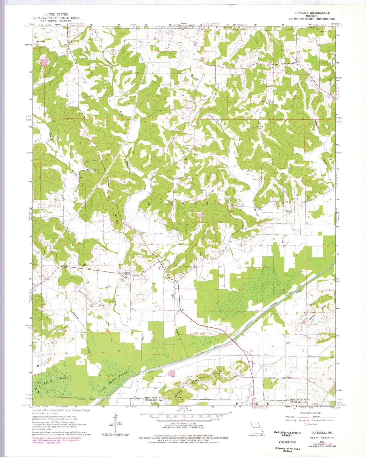 Classic USGS Dongola Missouri 7.5'x7.5' Topo Map Image