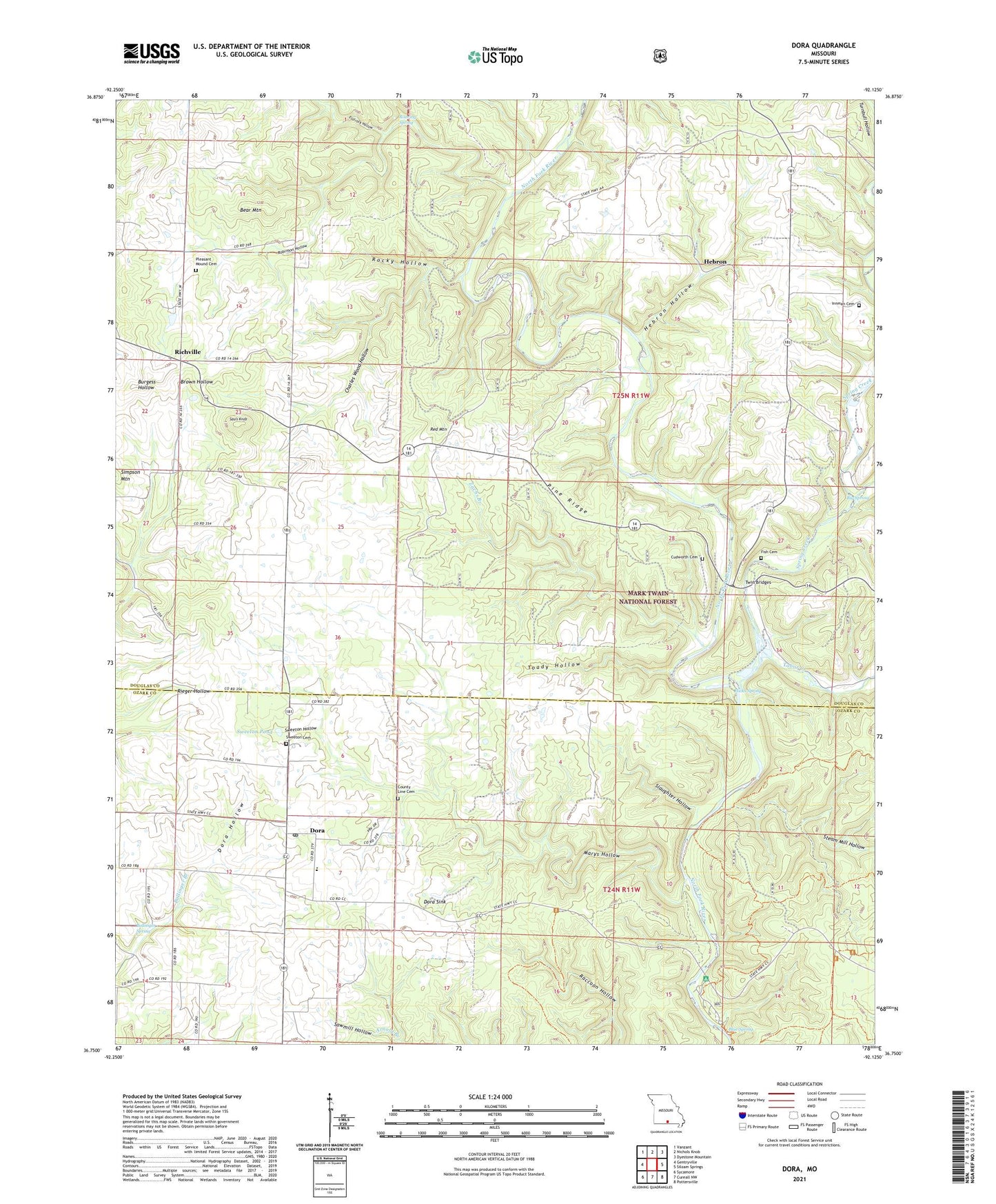 Dora Missouri US Topo Map Image