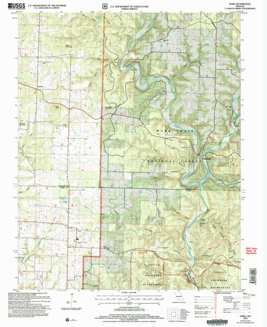 Classic USGS Dora Missouri 7.5'x7.5' Topo Map Image
