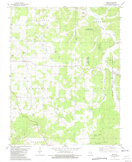 Classic USGS Doss Missouri 7.5'x7.5' Topo Map Image