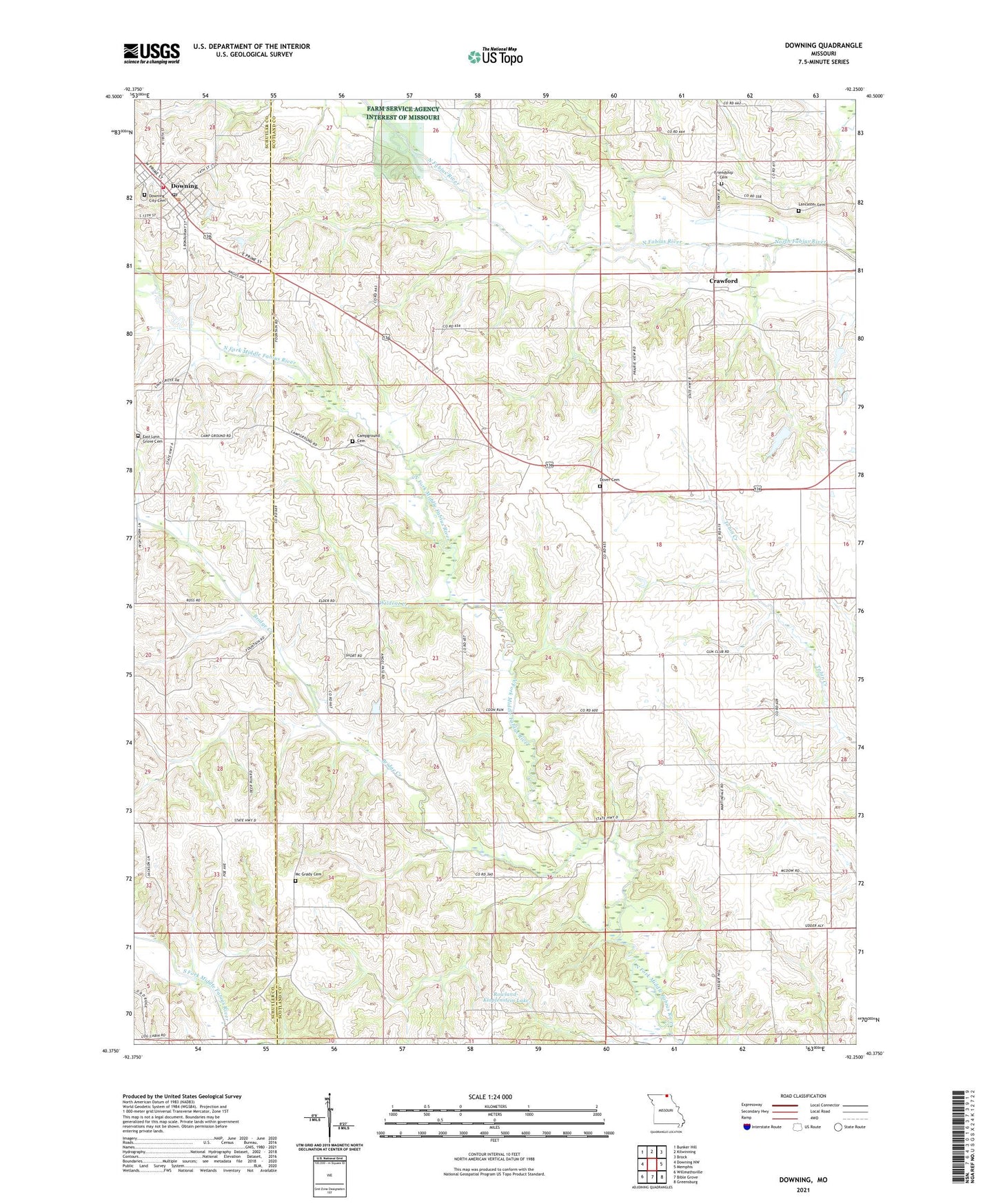 Downing Missouri US Topo Map Image