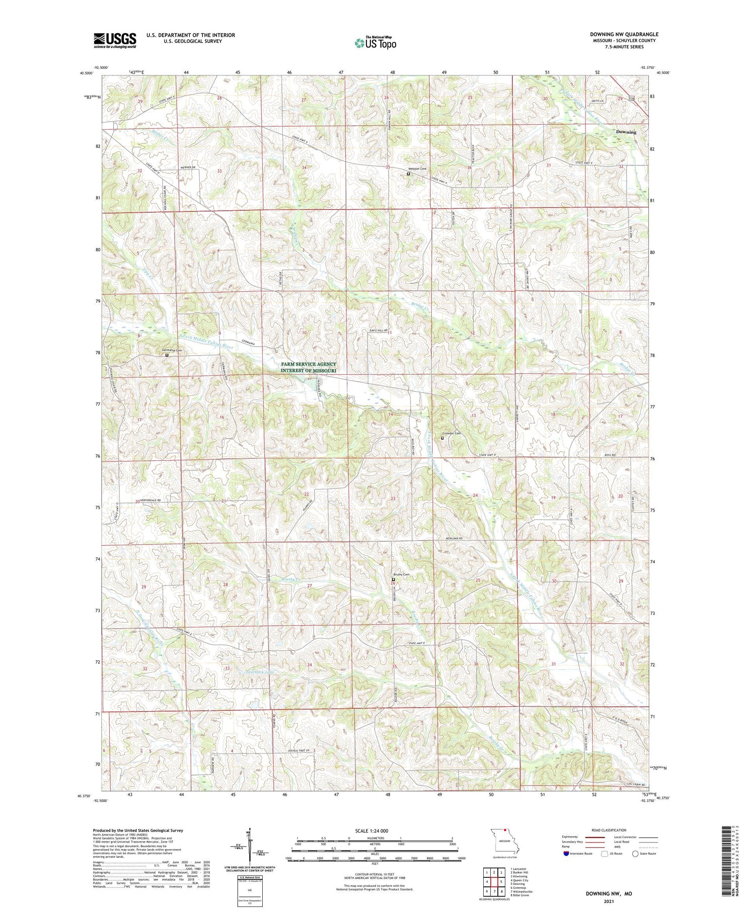 Downing NW Missouri US Topo Map Image