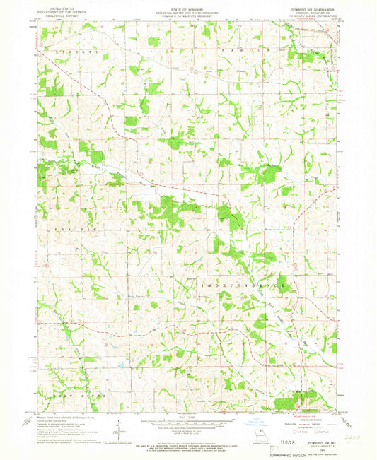 Classic USGS Downing NW Missouri 7.5'x7.5' Topo Map Image