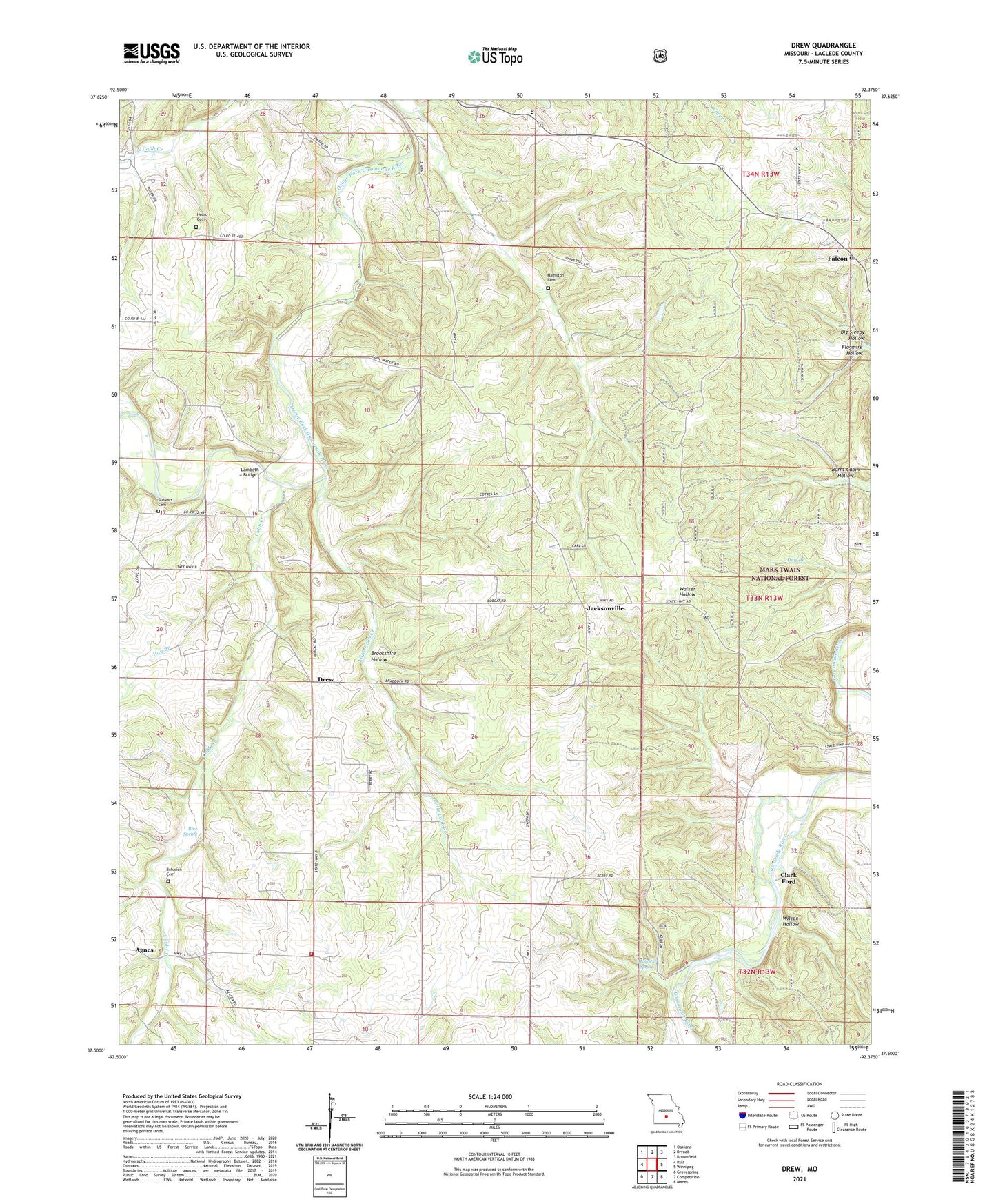 Drew Missouri US Topo Map Image