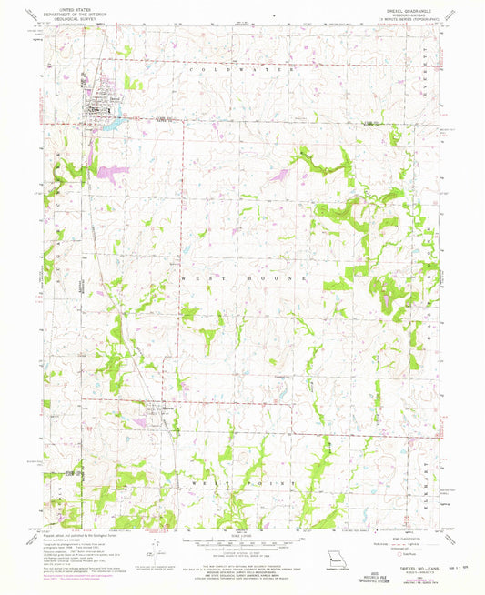 Classic USGS Drexel Missouri 7.5'x7.5' Topo Map Image