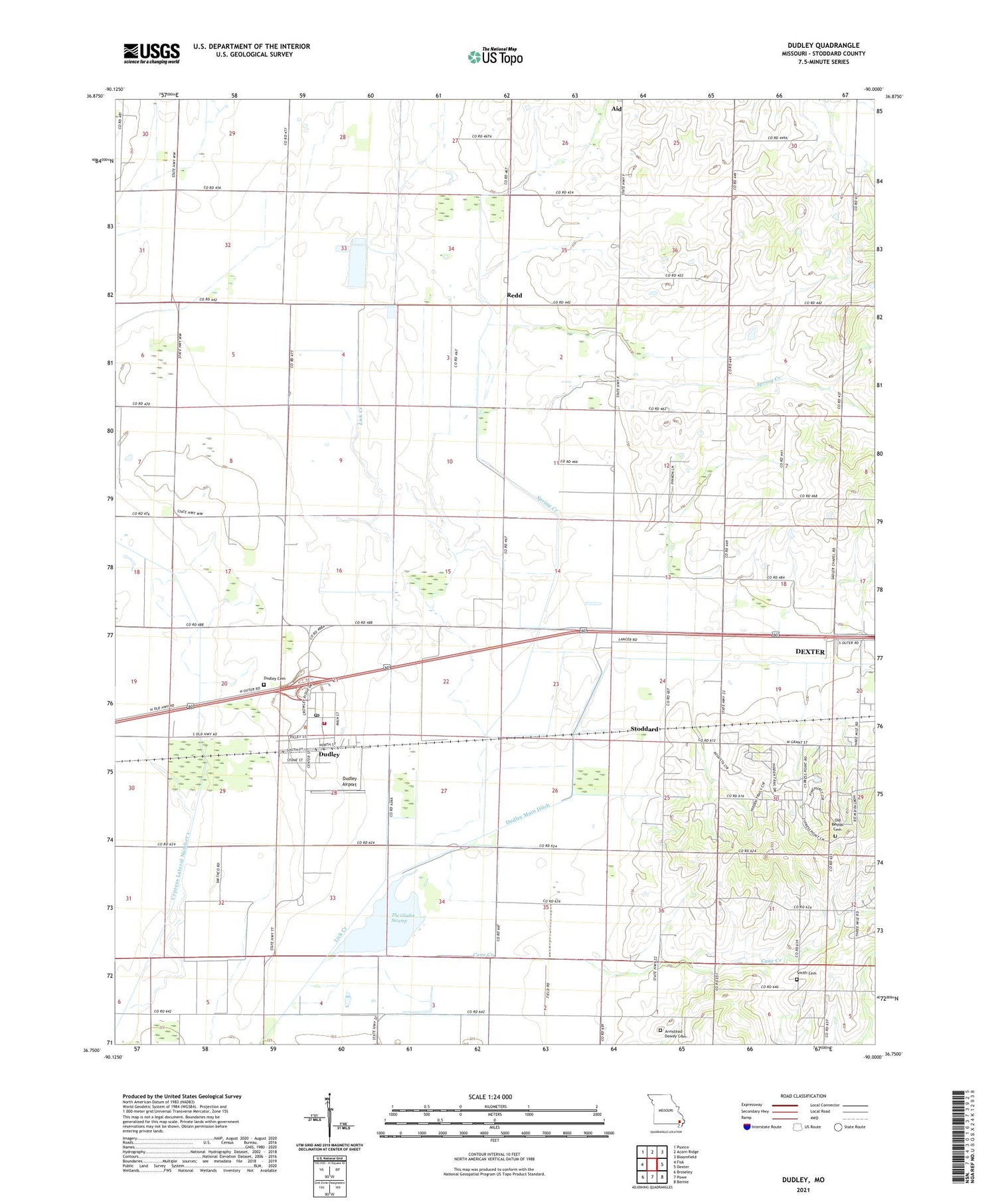 Dudley Missouri US Topo Map Image