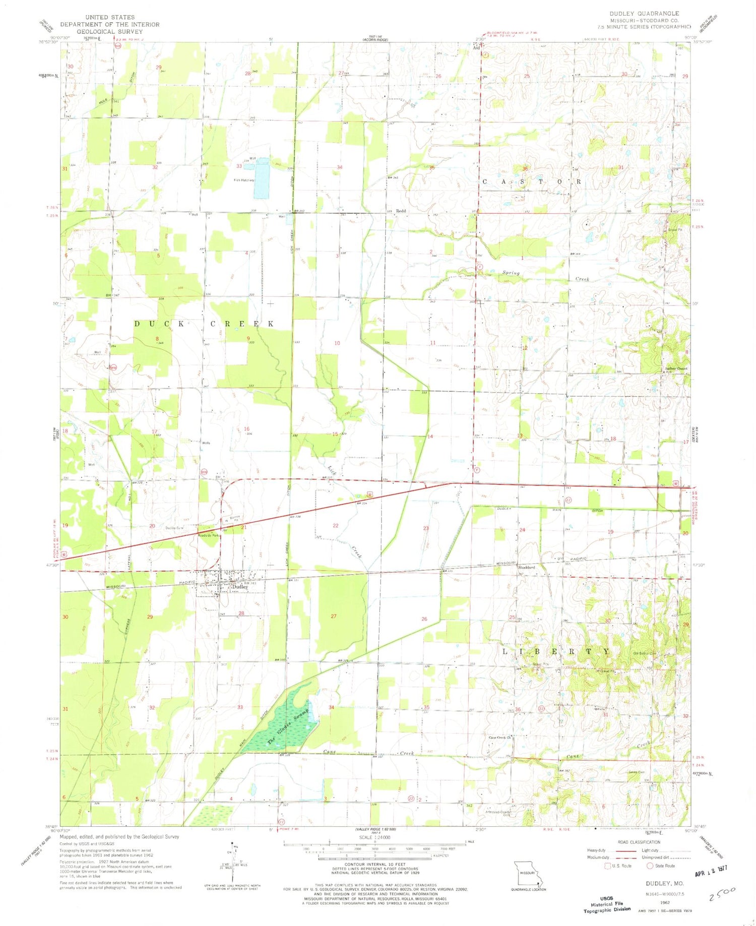 Classic USGS Dudley Missouri 7.5'x7.5' Topo Map Image
