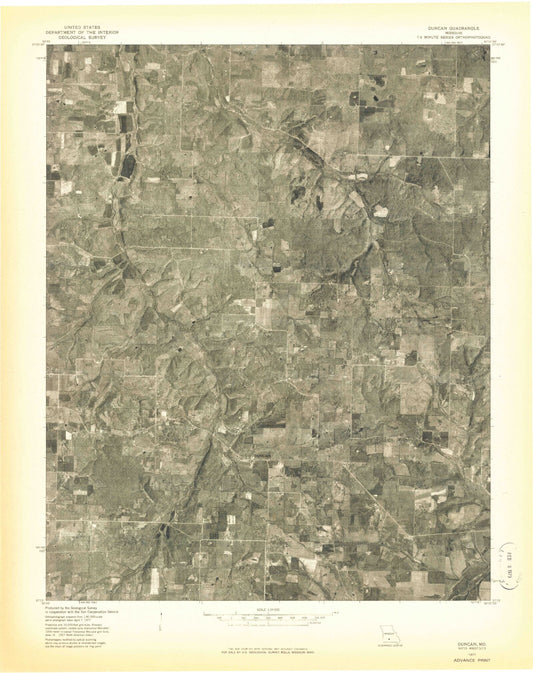 Classic USGS Duncan Missouri 7.5'x7.5' Topo Map Image