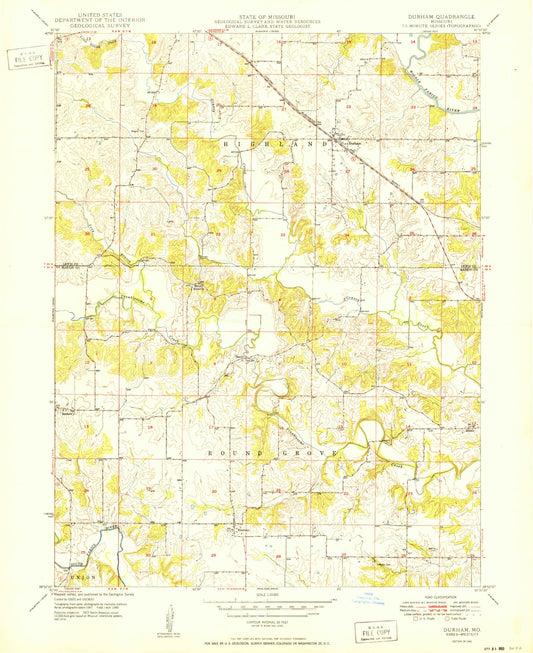 Classic USGS Durham Missouri 7.5'x7.5' Topo Map Image