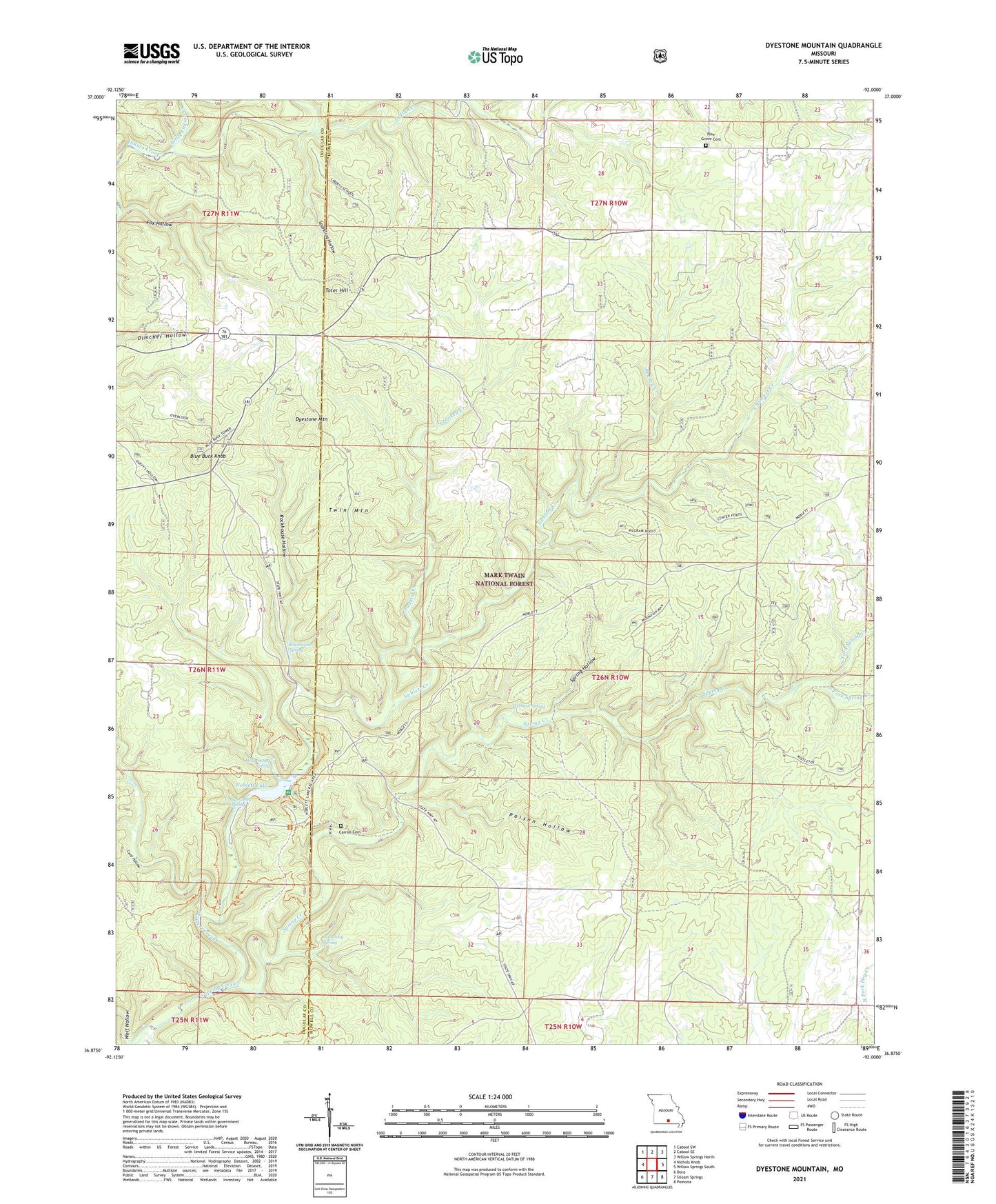 Dyestone Mountain Missouri US Topo Map Image