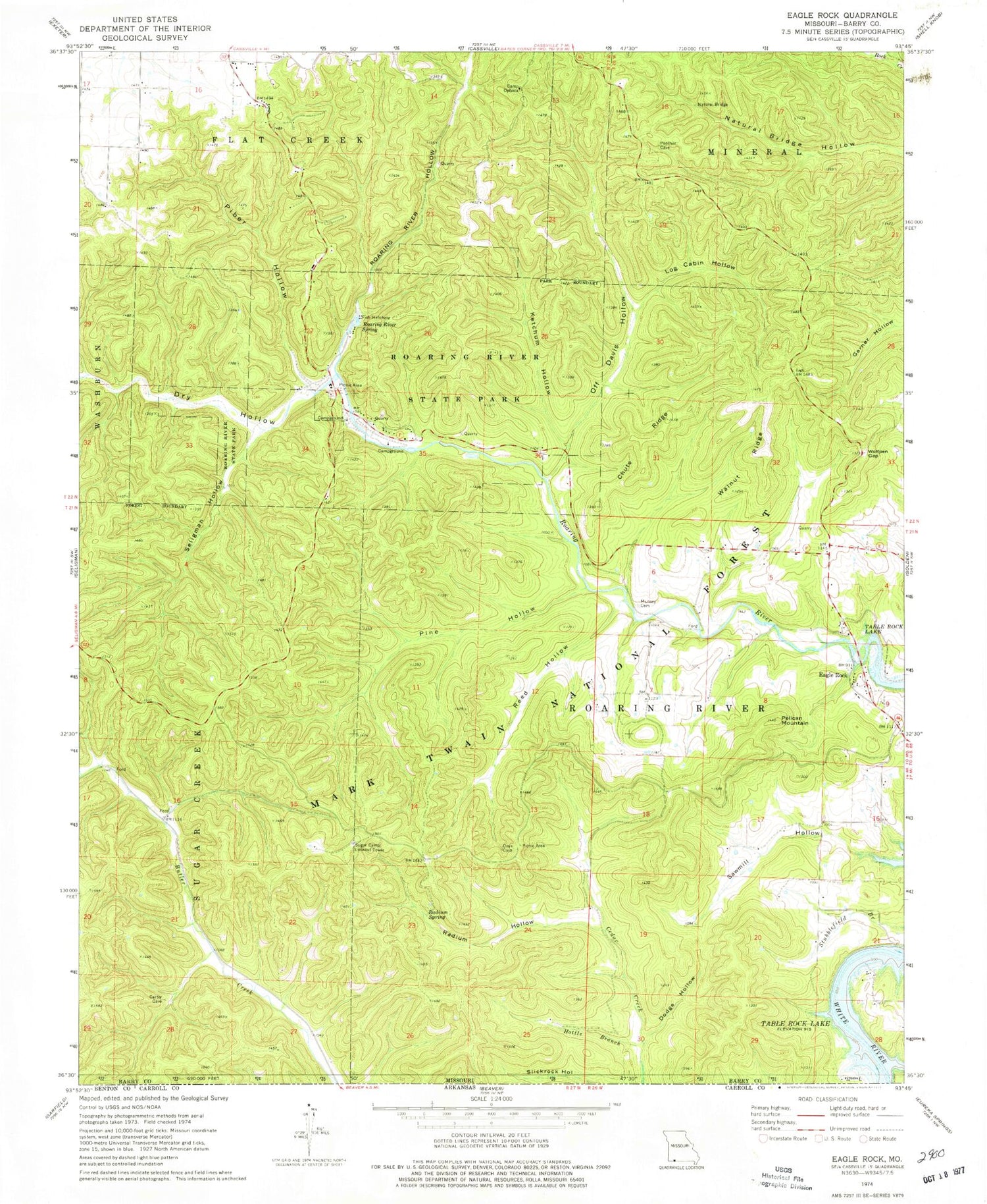Classic USGS Eagle Rock Missouri 7.5'x7.5' Topo Map Image
