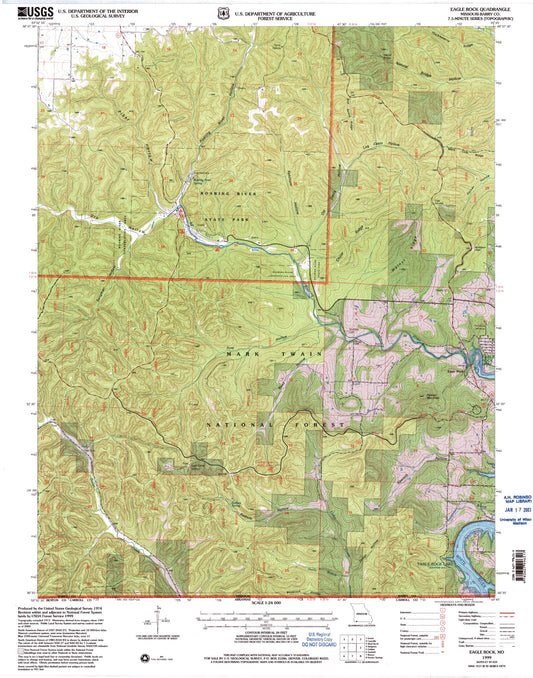 Classic USGS Eagle Rock Missouri 7.5'x7.5' Topo Map Image