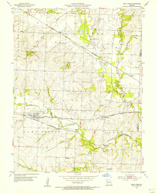 Classic USGS East Lynne Missouri 7.5'x7.5' Topo Map Image