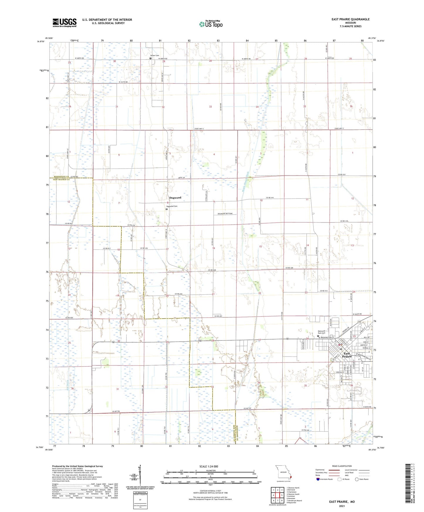 East Prairie Missouri US Topo Map Image