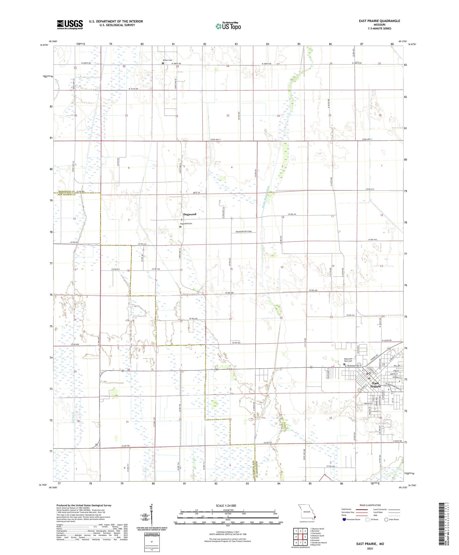 East Prairie Missouri US Topo Map Image