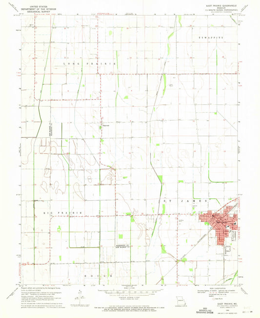 Classic USGS East Prairie Missouri 7.5'x7.5' Topo Map Image