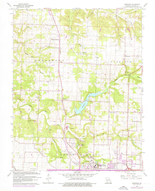 Classic USGS Ebenezer Missouri 7.5'x7.5' Topo Map Image