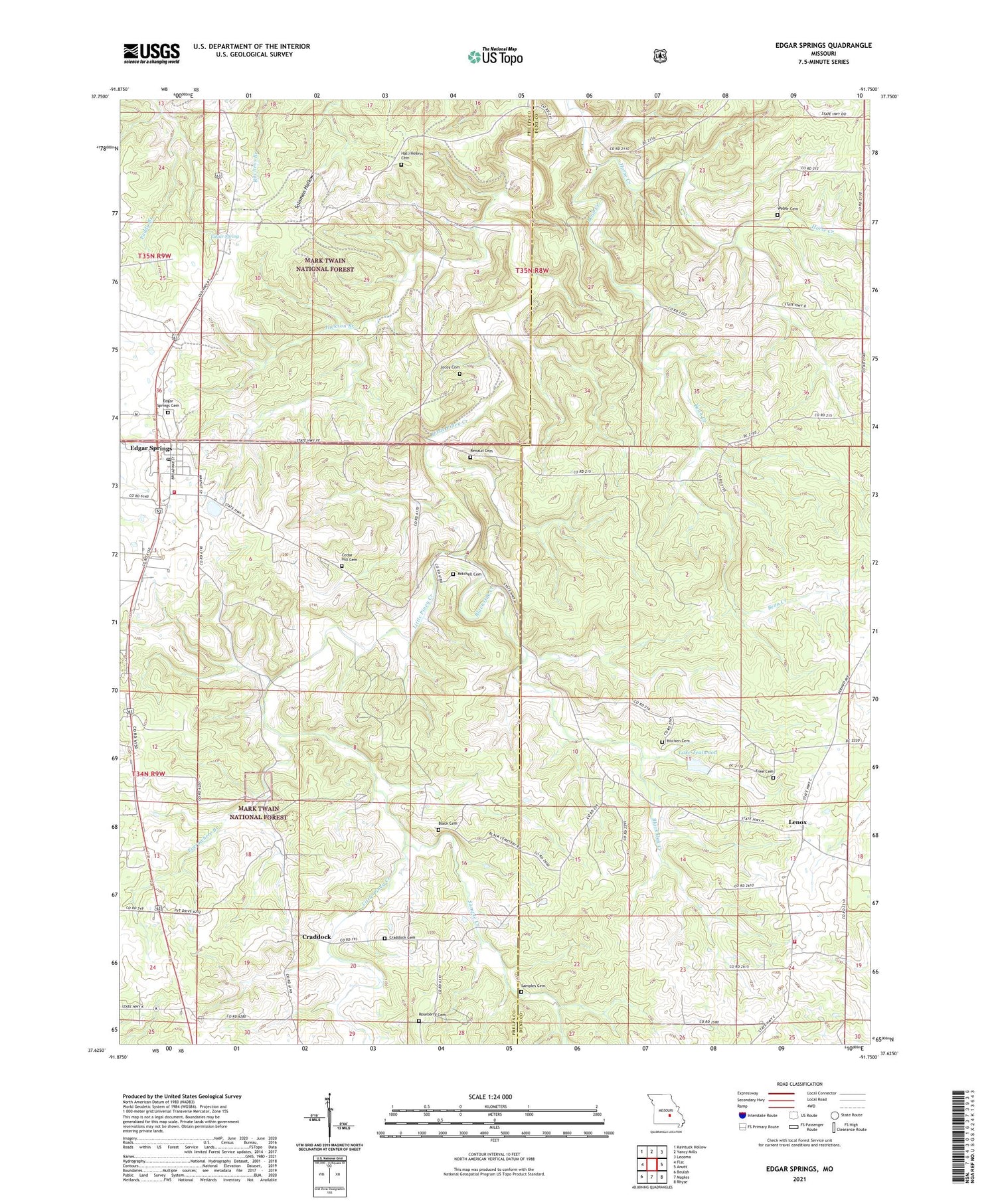 Edgar Springs Missouri US Topo Map Image