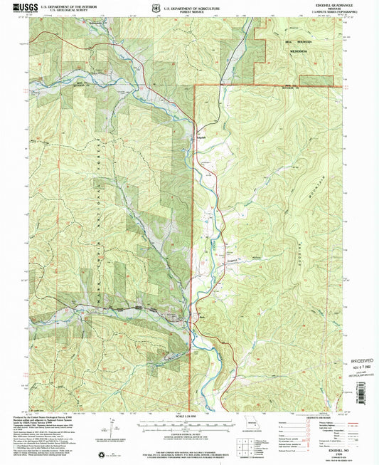 Classic USGS Edgehill Missouri 7.5'x7.5' Topo Map Image