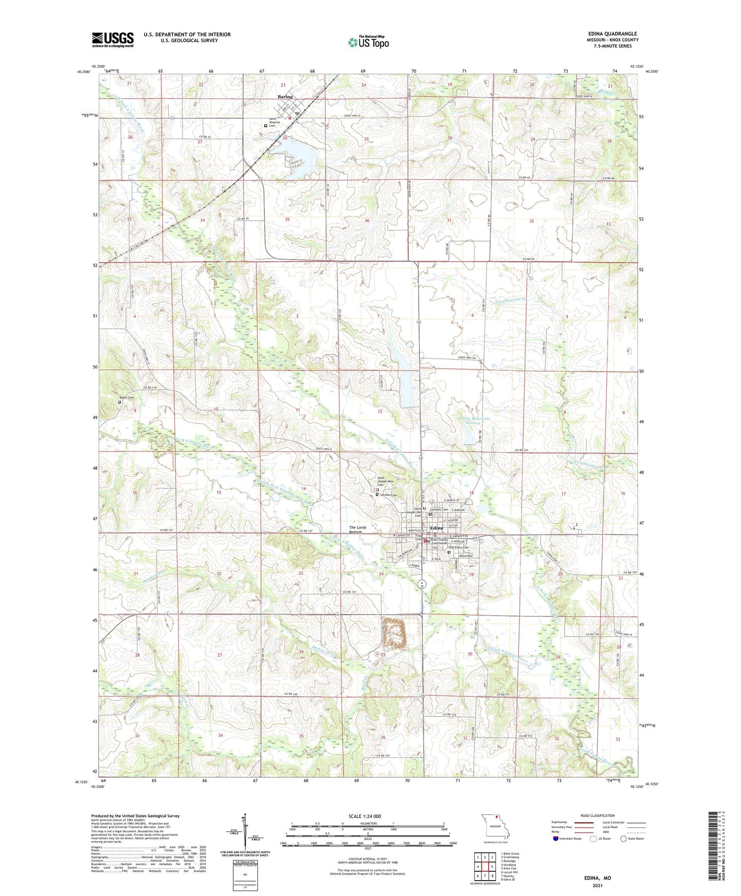 Edina Missouri US Topo Map Image