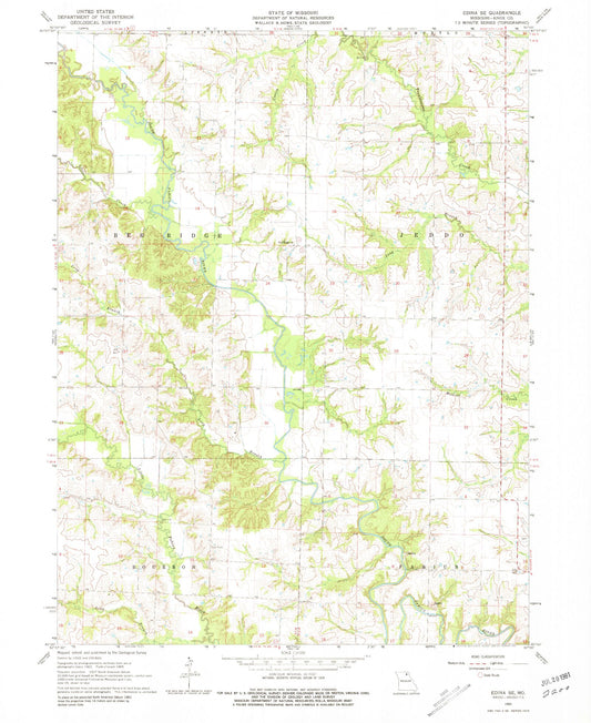 Classic USGS Edina SE Missouri 7.5'x7.5' Topo Map Image