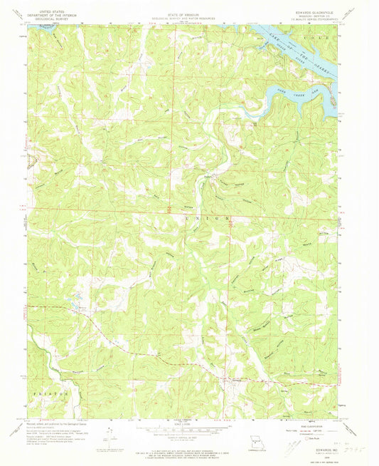 Classic USGS Edwards Missouri 7.5'x7.5' Topo Map Image