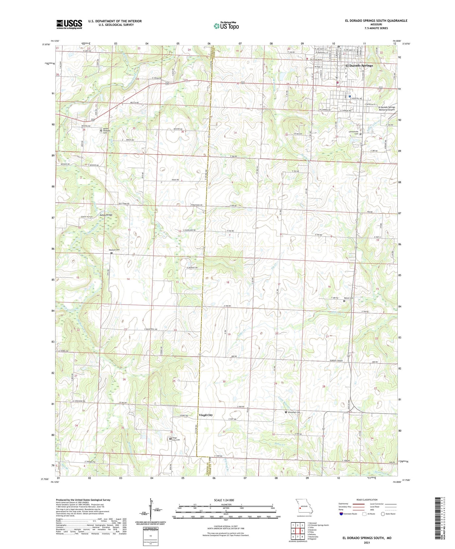 El Dorado Springs South Missouri US Topo Map Image