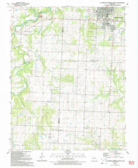 Classic USGS El Dorado Springs South Missouri 7.5'x7.5' Topo Map Image