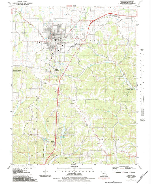 Classic USGS Eldon Missouri 7.5'x7.5' Topo Map Image