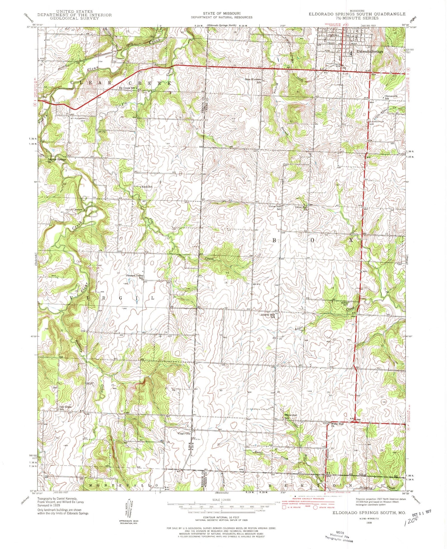 Classic USGS El Dorado Springs South Missouri 7.5'x7.5' Topo Map Image
